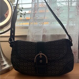 Coach Black Signature Canvas Shoulder Bag with Buckle
